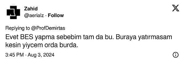 Bir takipçisi ise Özgür Demirtaş'ın önerisine kendisi üzerinden hak verdi