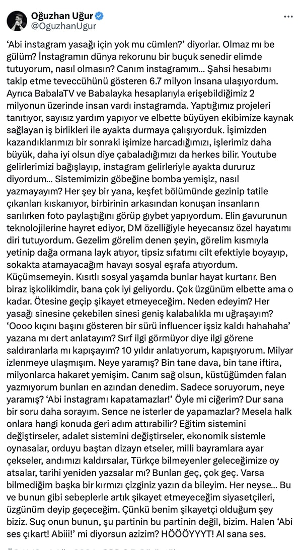 Bu isimlerden bir tanesi de tabii ki gündemi yakından takip eden ve bugüne dek hemen her konuda fikrini belirten Oğuzhan Uğur oldu!