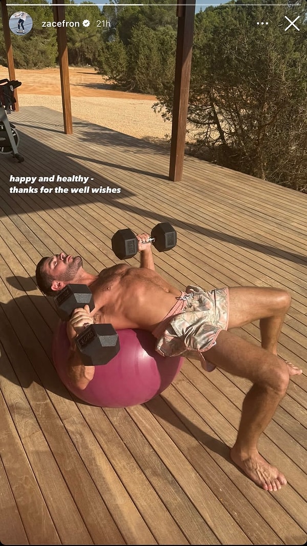 Zac Efron hakkında çıkan haberlere fit vücuduyla 'sağlıklıyım' dedi.