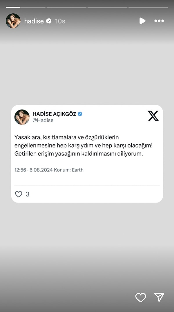 Hadise, Instagram erişim engeline yine Instagram'dan tepki gösterdi.