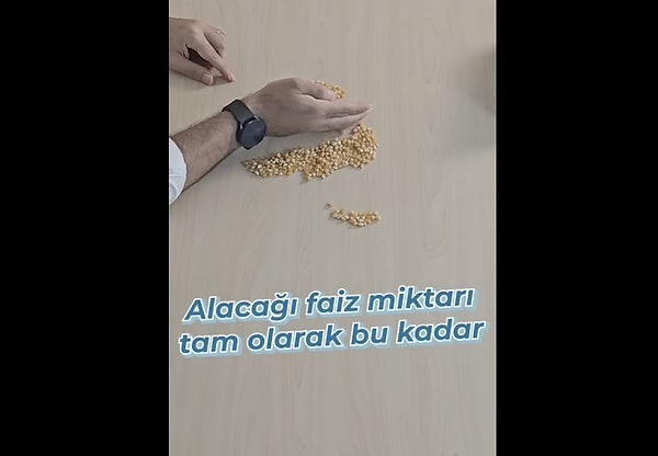 YouTube’da akademik hayat ve ekonomi ile ilgili paylaşımlar yapan “akademiklink”, ömür boyunca asgari ücretle çalışan kişilerin kazancını ve günümüzün ekonomisini mısır taneleri ile anlattı.