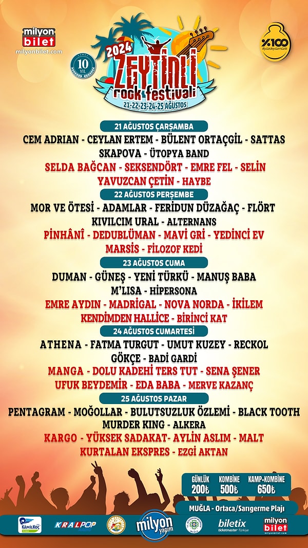 Zeytinli Rock Festivali’nin programı şöyle: