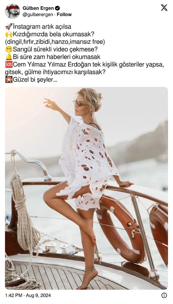 Instagram kapanınca X'e saran ünlü isim son bir haftadır platformda oldukça aktif biliyorsunuz ki. Gündeme dair tepkilerini de isteklerini de artık X'ten dile getiriyor.