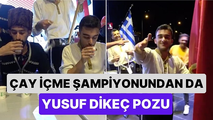 Yusuf Dikeç Pozu Her Yerde: Rize'de Hızlı Çay İçme Yarışmasında Birinci Olan Genç Yusuf Dikeç Pozu Verdi