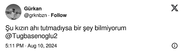 İlkin Aydın'sız bir kare paylaşan, kendisi gibi smaçör olan Hande ve Meliha'lı bir kare seçen Tuğba Şenoğlu İvegin'in yaptığı bu paylaşıma X kullanıcılarından gelen tepkilerden bazıları şöyle: