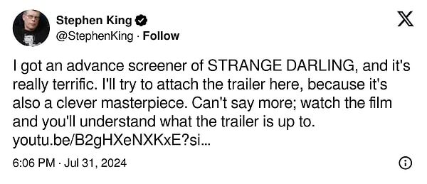 Stephen King’s post on X👇