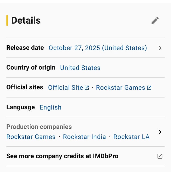 GTA 6'nın çıkış tarihine dair bir ipucu da IMDB cephesinden geldi.