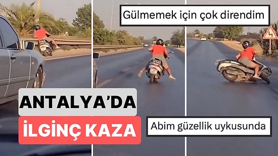 Antalya'da Bir Motosiklet Sürücüsünün Bir Anlık Dalgınlıkla Yaptığı İlginç Kaza Bir Aracın Kamerasına Yansıdı