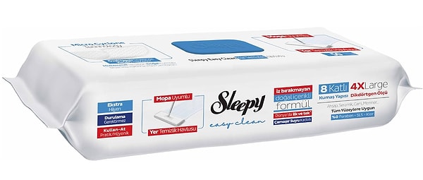 9. Sleepy Easy Clean Çamaşır Suyu Katkılı Mopa Uyumlu Yer Temizlik Havlusu 50 Yaprak