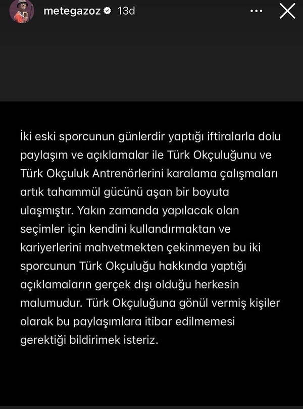 Mete Gazoz, Abdullah Yıldırmış, Ulaş Berkim Tümer ve iddiaların ortasındaki isim Elif Berra Gökkır, bu açıklamayı arka arkaya sosyal medya hesapalarından paylaştılar.