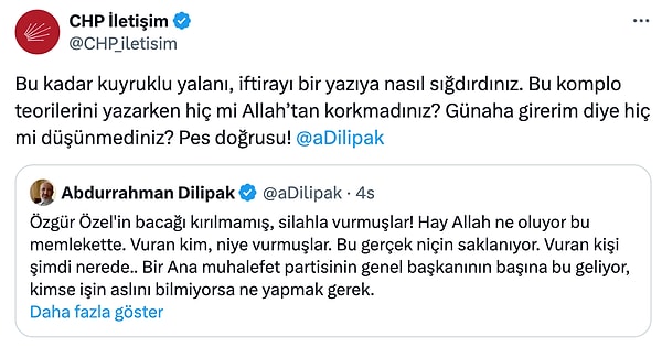 Abdurrahman Dilipak’ın bu iddiasına CHP’den de çok geçmeden cevap geldi. CHP’den yapılan açıklamada şu ifadelere yer verildi: