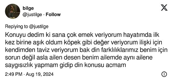 İlişki dinamiği tam oturmamış gibi görünse de kullanıcı, erkek arkadaşına çok bağlı olduğunu söylüyor.