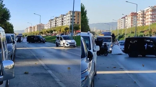 Bursa'nın Nilüfer ilçesinde ana cadde üzerindeki yolu kapatan düğün konvoyu araçlardan çıkarak oynamaya başladı. Gelin ve damadın da duruma eşlik ettiği görüntüler sosyal medyada tepki çekti.