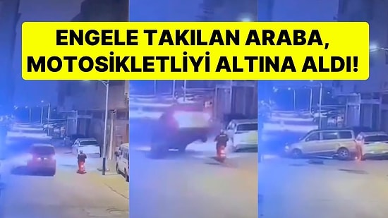 Garip Olay Güvenlik Kamerasında: Engele Çarpıp Havalanan Araç Motosikletliyi Altına Aldı