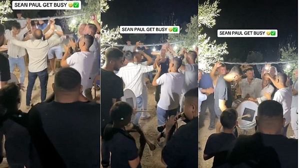 Davullu zurnalı eğlence yapan erkeklerin, dünyaca ünlü şarkıcı Sean Paul'un 'Get Busy' şarkısıyla doyasıya eğlendiği anlar izleyenleri gülümsetti.