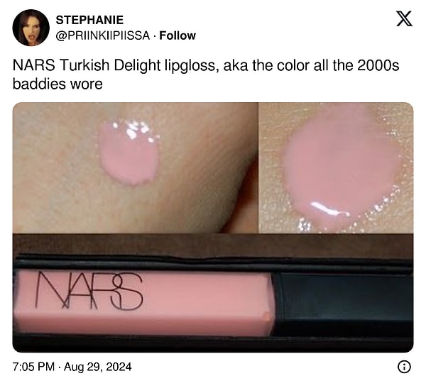 Geçtiğimiz günlerde bir Twitter (X) hesabı, NARS markasının "Türk Lokumu" rengi lipgloss'unu paylaştı.