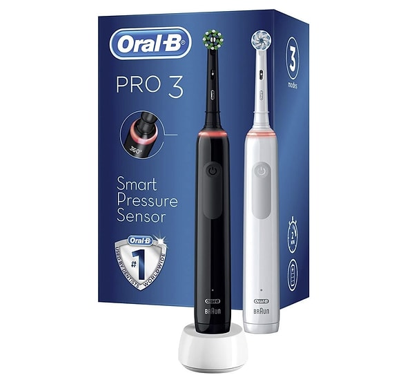 Oral-B Pro3-3900 Şarj Edilebilir Diş Fırçası 2'li Set Siyah&Beyaz