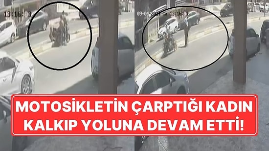 Görenler Hayrete Düştü! Motosikletin Çarptığı Kadın Hiç Bir Şey Olmamış Gibi Ayağa Kalkıp Yoluna Devam Etti