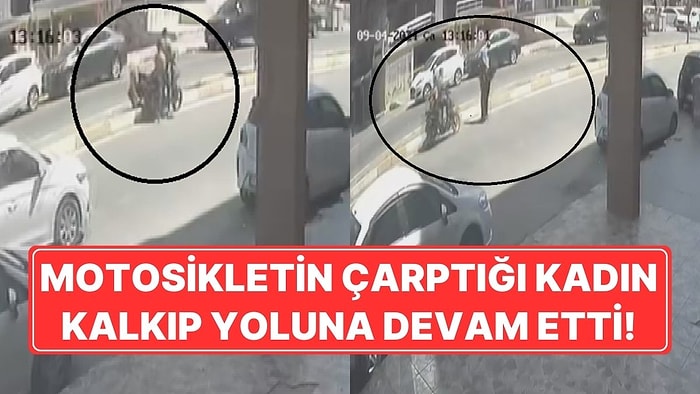 Görenler Hayrete Düştü! Motosikletin Çarptığı Kadın Hiç Bir Şey Olmamış Gibi Ayağa Kalkıp Yoluna Devam Etti