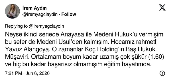 Ve hop! Anayasa ile Medeni Hukuk'tan geçiyor ama Medeni Usul'den kalıyor bu sefer de. Üstelik eğitim hayatında hiç olmadığı kadar başarısız!