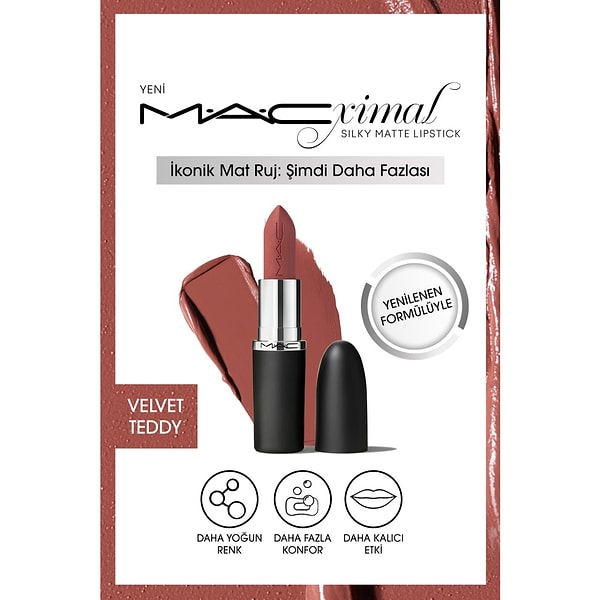 7. M·A·CXIMAL Silky Matte Lipstick Nemlendirme Etkili Yoğun Renk Sağlayan Ruj - Velvet Teddy