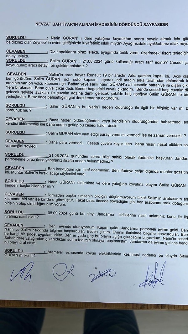 İtirafçı Salim Güran ve kendisi dışında Narin'in cansız bedeninin dereyatağına atıldığını bilen kimsenin olmadığını iddia etmiş.