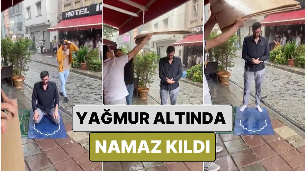 İstanbul'da Bir Vatandaş Çok Yakınında 2 Cami Bulunmasına Rağmen Sokakta Yağmur Altında Namaz Kıldı