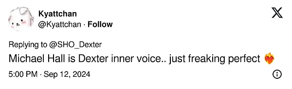 6. "Michael Hall, Dexter'ın iç sesi... Tam anlamıyla mükemmel"