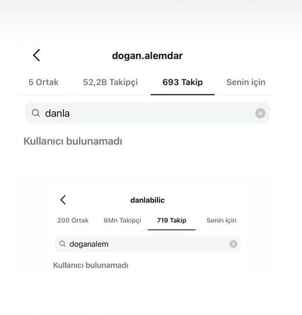 Aynı dönemde başlayan iki aşk, aynı dönemde de son bulmuş. Danla Bilic ve Doğan Alemdar birbirlerini Instagram'dan takip etmeyi bırakmışlar👇