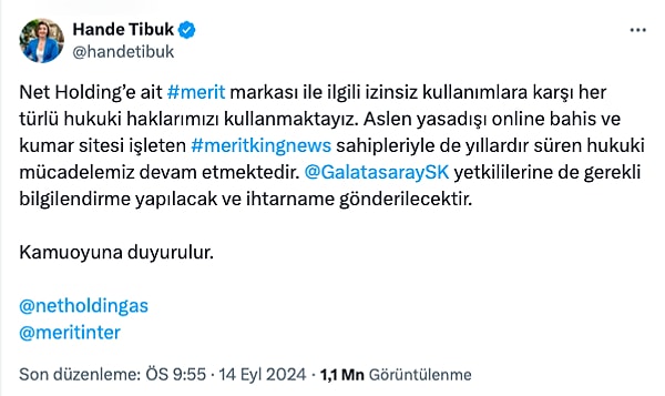 Hande Tibuk'un söz konusu paylaşımı: