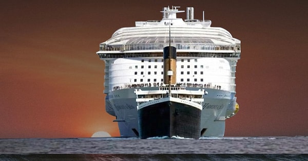 A comparison between the Titanic and a modern cruise ship.