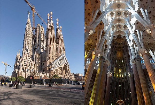 2021'de Sagrada Familia'nın dış ve iç kısmı