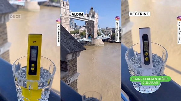 Londra'da Thames Nehri kenarında çektiği videoda kentin musluk suyu değerlerini ölçen bir sosyal medya kullanıcısı, şaşkına çeviren bir sonuçla karşılaştı.