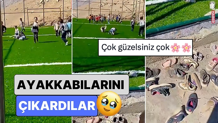 Van'da Mahallelerine Halı Saha Yapılan Çocuklar Saha Zarar Görmesin Diye Ayakkabılarını Çıkararak Eğlendi