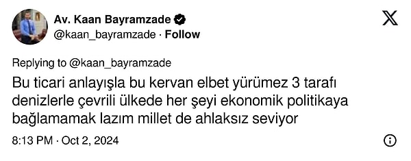 Ardından ikinci paylaşımında ticaretin etik değerlerini sorguladı ve mevcut durumu eleştirdi.