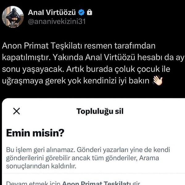 "Anon Primat Teşkilatı" isimli topluluk dün yaşananların ardından kurucusu tarafından kapatıldı ancak bıraktığı izler bu kadar kolay silinecek gibi durmuyor.