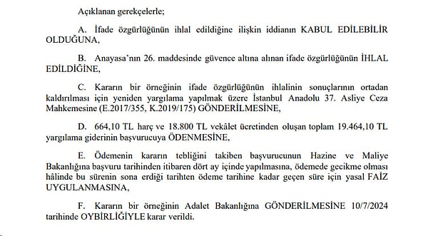 Sözcü Gazetesi'nde yer alan haberde AYM kararı da ayrıca paylaşıldı: