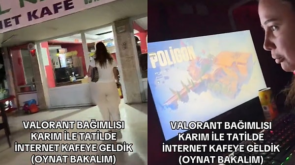 Eşiyle birlikte Altınoluk'a tatile giden adam "Valorant bağımlısı" olarak tanıttığı eşinin bir nevi "avuçları kaşınınca" eşi tarafından internet kafeye sürüklendiği anları paylaştı.