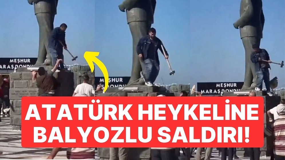 Atatürk Heykeline Balyozla Saldırdı, Vatandaşın Tepkisiyle Karşılaştı! Sandalye ve Sopalarla İndirdiler