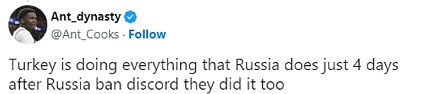 "Türkiye, Rusya'nın yaptığı her şeyi yapıyor, Rusya'nın Discord'u yasaklamasından sadece 4 gün sonra onlar da aynısını yaptı."