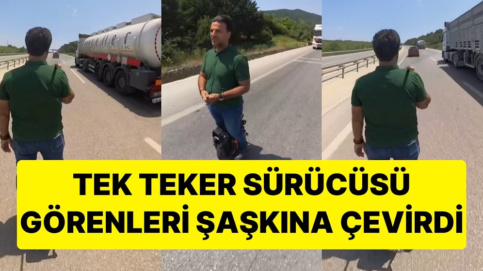 Trafikte Kamyonları Sollayarak İlerleyen Elektrikli Tek Teker Sürücüsü Görenleri Hayrete Düşürdü