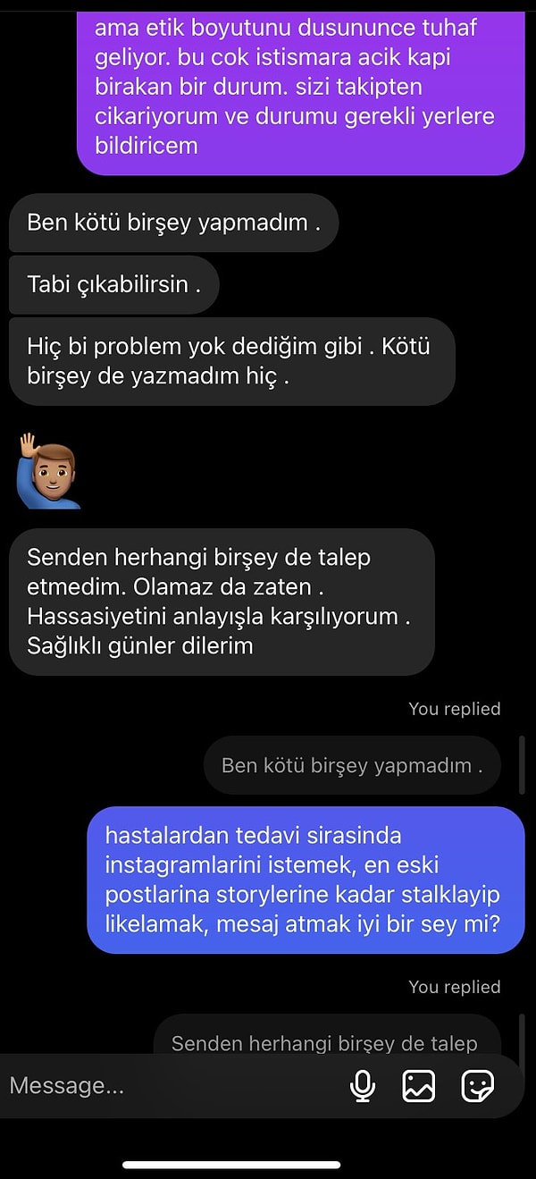 "Hastanızın en eski gönderisini beğenmek ne kadar doğru?" diye sorgulayarak doktor-hasta ilişkisini aştığını dile getirdi.