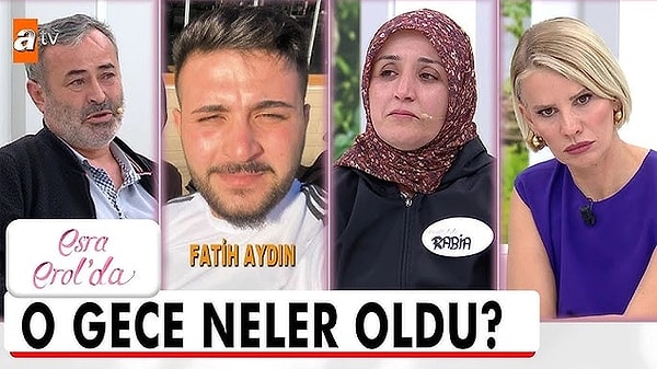 5. Esra Erol'a oğlu Fatih Aydın'ın 93 gündür kayıp olduğunu söyleyen bir anne katıldı. Erol, günlerdir devam eden yayınında babayı stüdyoya zar zor getirdi. Anne ise bildiklerini anlatmamakta ısrarcı. Son olarak yayındaki kaş göz hareketi dikkatlerden kaçmadı.