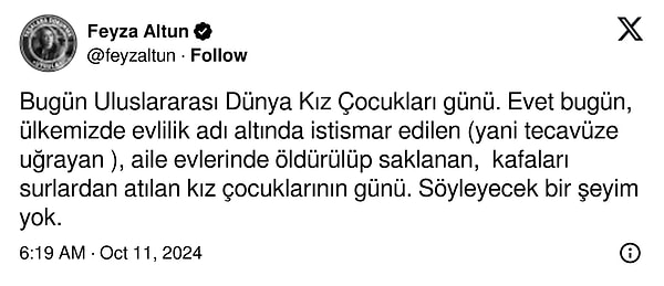 İşte Feyza Altun'un paylaşımı 👇🏻