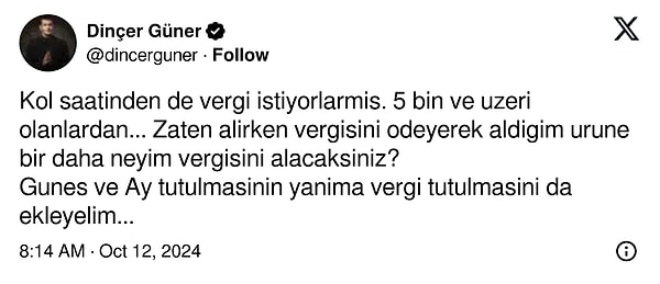 Kol saatlerine ilişkin karara da şaşıran Güner'den vergilere bile güldüren yorum ise "Vergi tutulması" oldu!