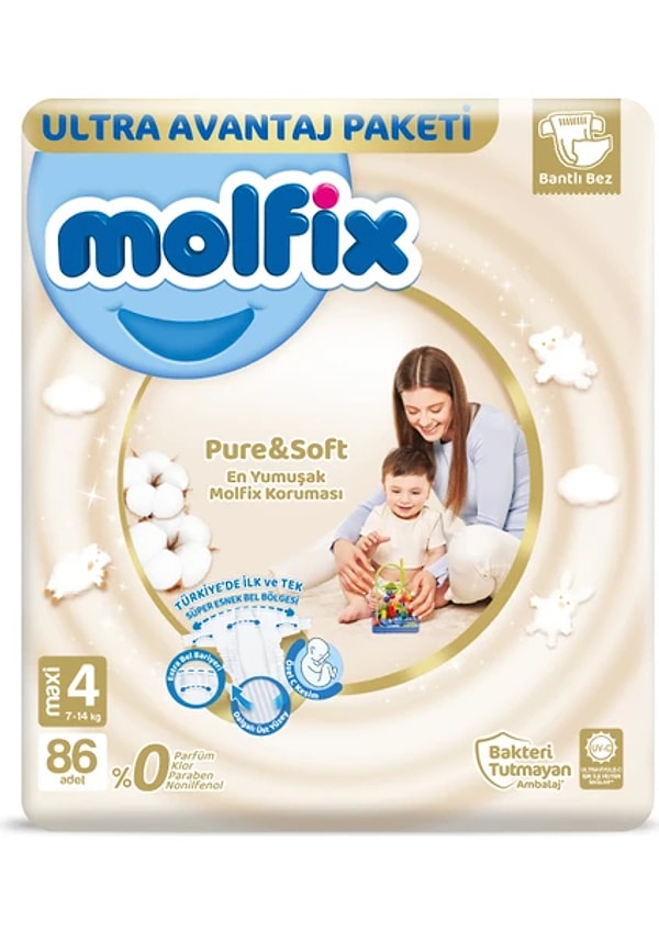 2. Molfix Pure Soft 4 Beden Maxi 86'lı Bebek Bezi