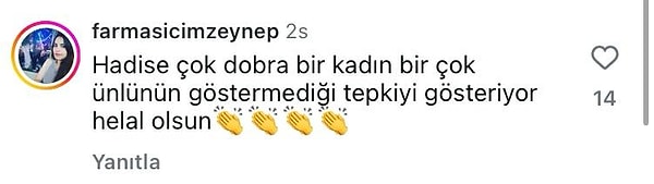 Hadise'nin tepkisine gelen yorumlardan birkaçı ise bu şekildeydi👇