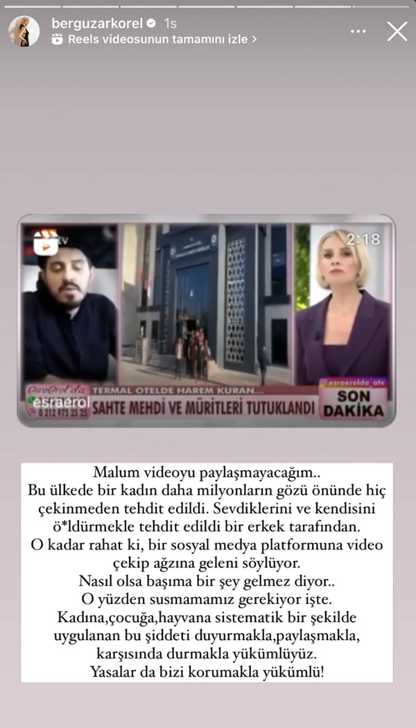 "O yüzden susmamamız gerekiyor işte. Kadına, çocuğa, hayvana sistematik bir şekilde uygulanan bu şiddeti duyurmakla, paylaşmakla, karşısında durmakla yükümlüyüz. Yasalar da bizi korumakla yükümlü!"