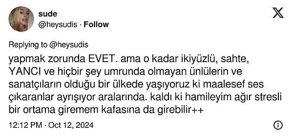 Ünlüler arasında "ses çıkaranların" ayrıştığı bir dönemde olduğumuzu belirtti.