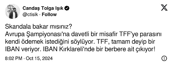 Yayın sonrası, Candaş Tolga Işık bile yaşananlara inanamadı ve Twitter hesabından konuya dair paylaşımda bulundu.